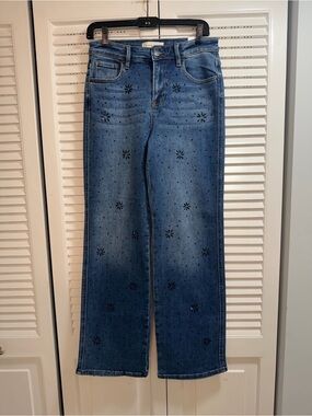 Risen Los Angeles  Wide-Leg Jean with Embellished Crystal Star Motif